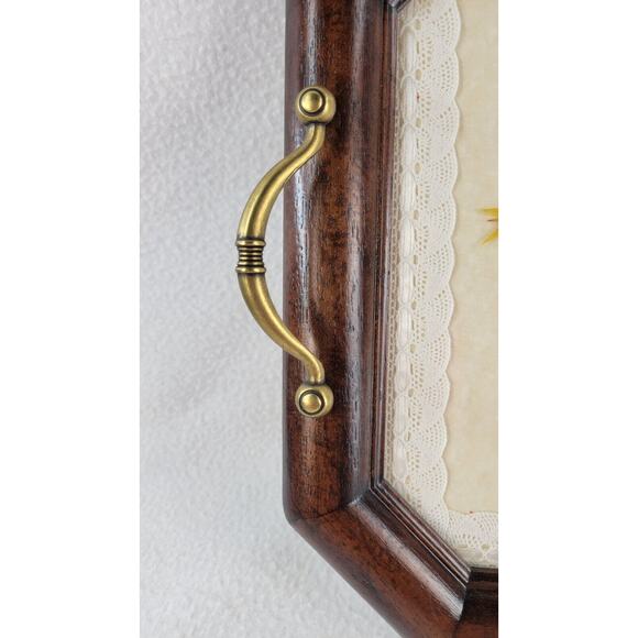 MCM Dried Flowers Plants Lace Glass Top Serving Tray with Handles Vintage - Picture 6 of 9